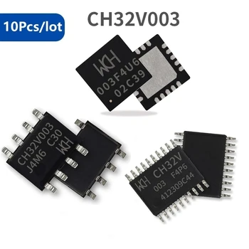 На чип за серия CH32V003, микроконтролер индустриален клас RISC-V2A, а едноредово сериен интерфейс за отстраняване на грешки, на 10 единици в страната