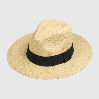 Панама Сламена дамска лятна Солнцезащитная лента с широка периферия Плоска шапка Плажен аксесоар за Дами, за празника