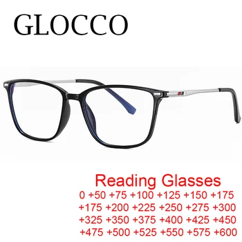 Реколта квадратни очила за четене в малка рамка, мъжки слънчеви очила TR90 със защита от синя светлина, прости ретро, ултра-леки очила за старческо 0 ~ + 600