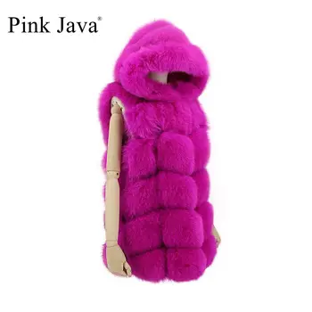 Розово Java QC20059, ново записване, дамски палта, зимни дебела кожа яке, палто от естествена лисьего кожа, жилетка от естествена кожа с качулка, лисича жилетка, топла