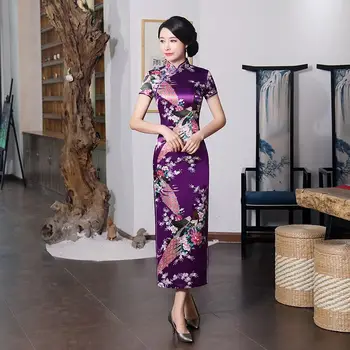Сини Модерен китайски стил, Чонсам, Ново записване, лятото-секси дълга рокля от вискоза, елегантен и изискан женствена рокля Qipao, Размер S-6XL