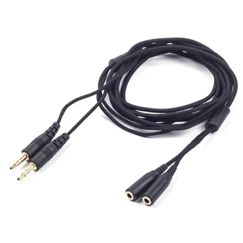 Удлинительный кабел в черен найлонов оплетке, удлинительный на кабел за слушалки да слот за слушалки Steelseries Siberia V2, 3,5 мм сплитер за слушалки