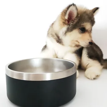 Устойчива на плъзгане кръгла купа за кучета от неръждаема стомана 64 грама, двупластова купа за хранене на домашни любимци, Купа за кучета, Мивка за кучета на едро