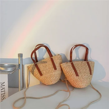 Чанта, изработена от слама пшеница за момичета в корейски стил, детска преносима чанта, чанта за съобщения, детски модни аксесоари