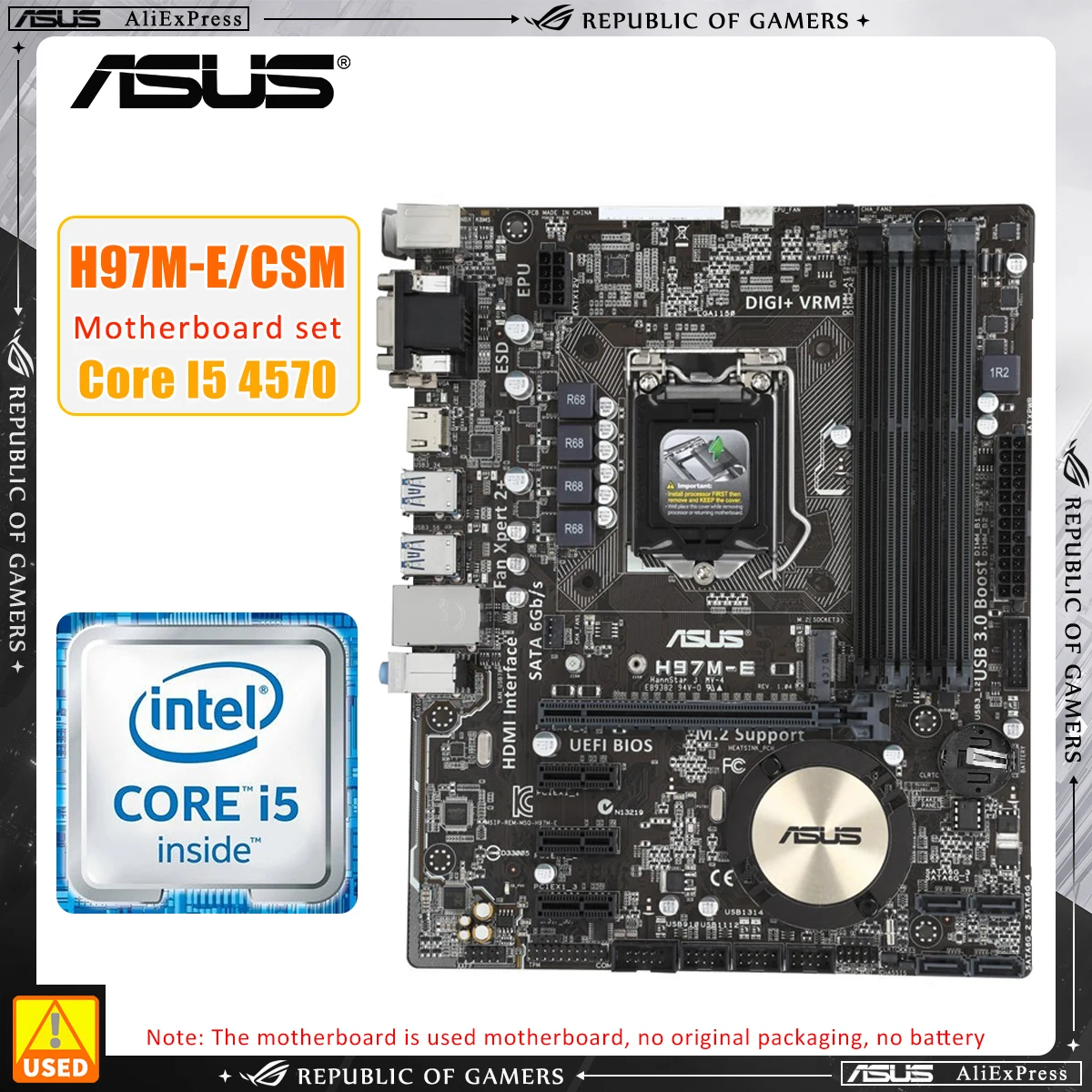Комплект дънни платки LGA 1150 Asus H97M-E/CSM + процесор I5 4570 4 × DDR3 DIMM 32 GB дънна Платка Intel H97 6 x SATA M. 2 MICRO ATX . ' - ' . 0