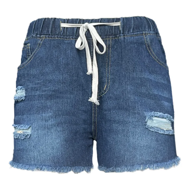 Ежедневни дънкови къси панталони с еластичен колан, дамски летни модни улични шорти Spice Girl със средна талия, тънки дънкови шорти, дамски топли панталони . ' - ' . 0