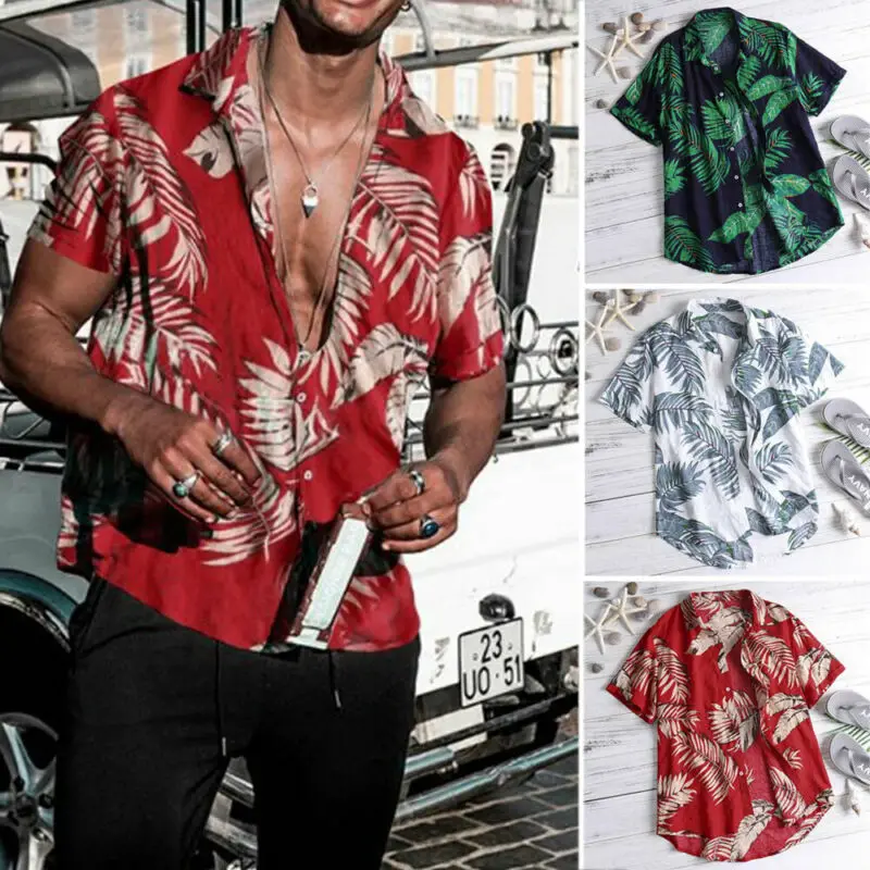 Мъжка риза с къс ръкав с гавайским принтом, ежедневни риза, мъжка лятна ежедневни свободна плажно облекло, копчета, мъжка блуза, блузи . ' - ' . 1