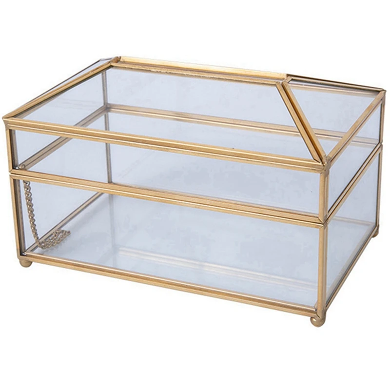 2X Практически кутия за салфетки от златно стъкло, изискана стъклена кутия за съхранение кърпички за грим, елегантен подарък . ' - ' . 2