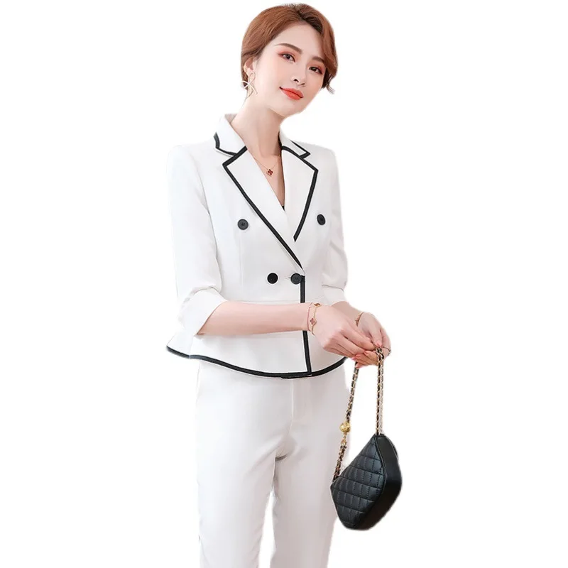 Модерен Кратък темпераментна малък бял костюм със средния ръкав, дамски яке с бял причините, работни униформи, дрехи бизнес . ' - ' . 4