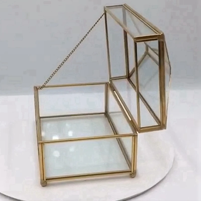 2X Практически кутия за салфетки от златно стъкло, изискана стъклена кутия за съхранение кърпички за грим, елегантен подарък . ' - ' . 4