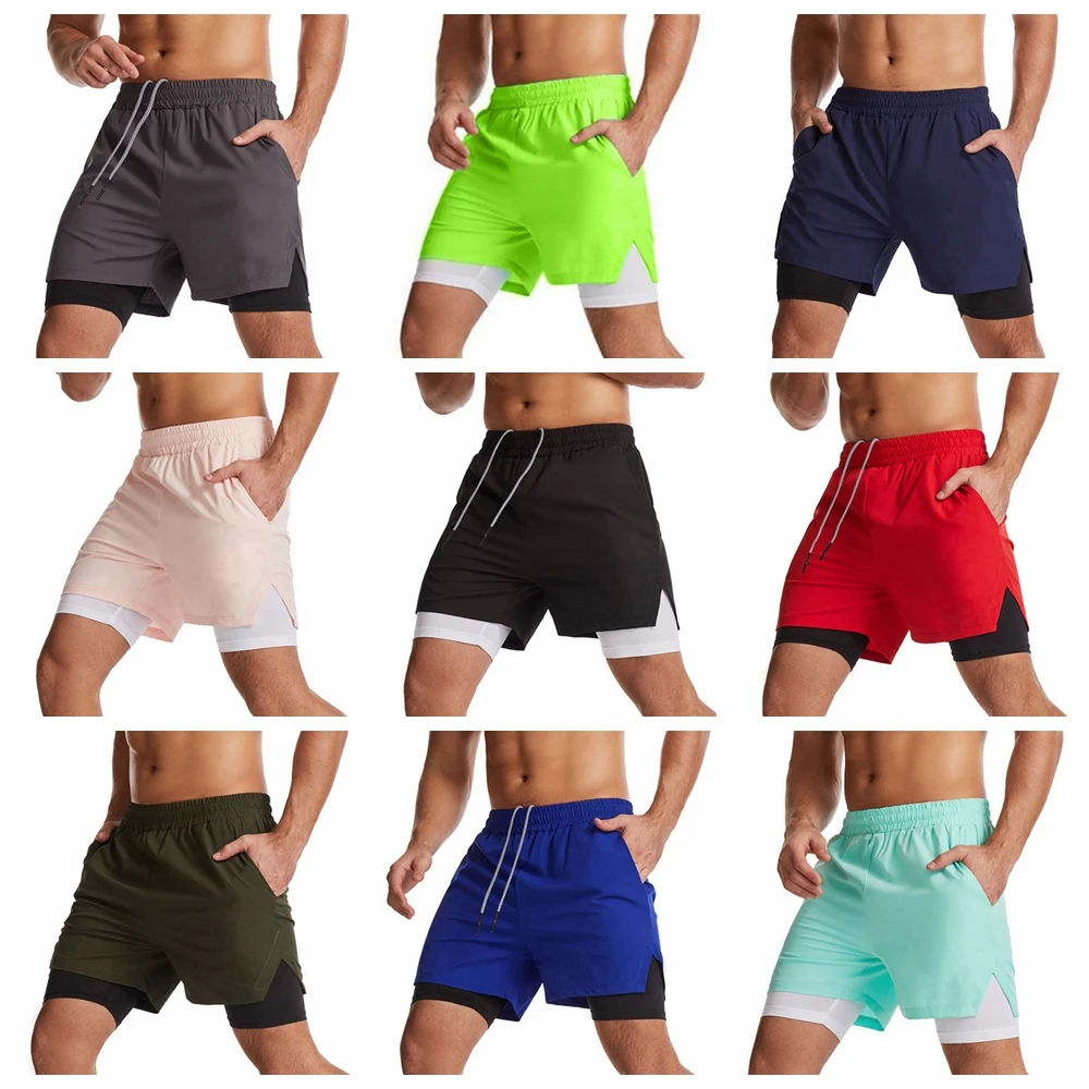 Мъжки шорти за бягане 2 в 1, червено, за джогинг, бързо съхнещи, за занимания в залата за фитнес, двуслойни мъжки къси панталони за бодибилдинг . ' - ' . 5